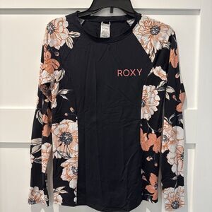 Roxy Women’s Long Sleeve Rash Guard Swim Shirt  Floral Surf Top Size large